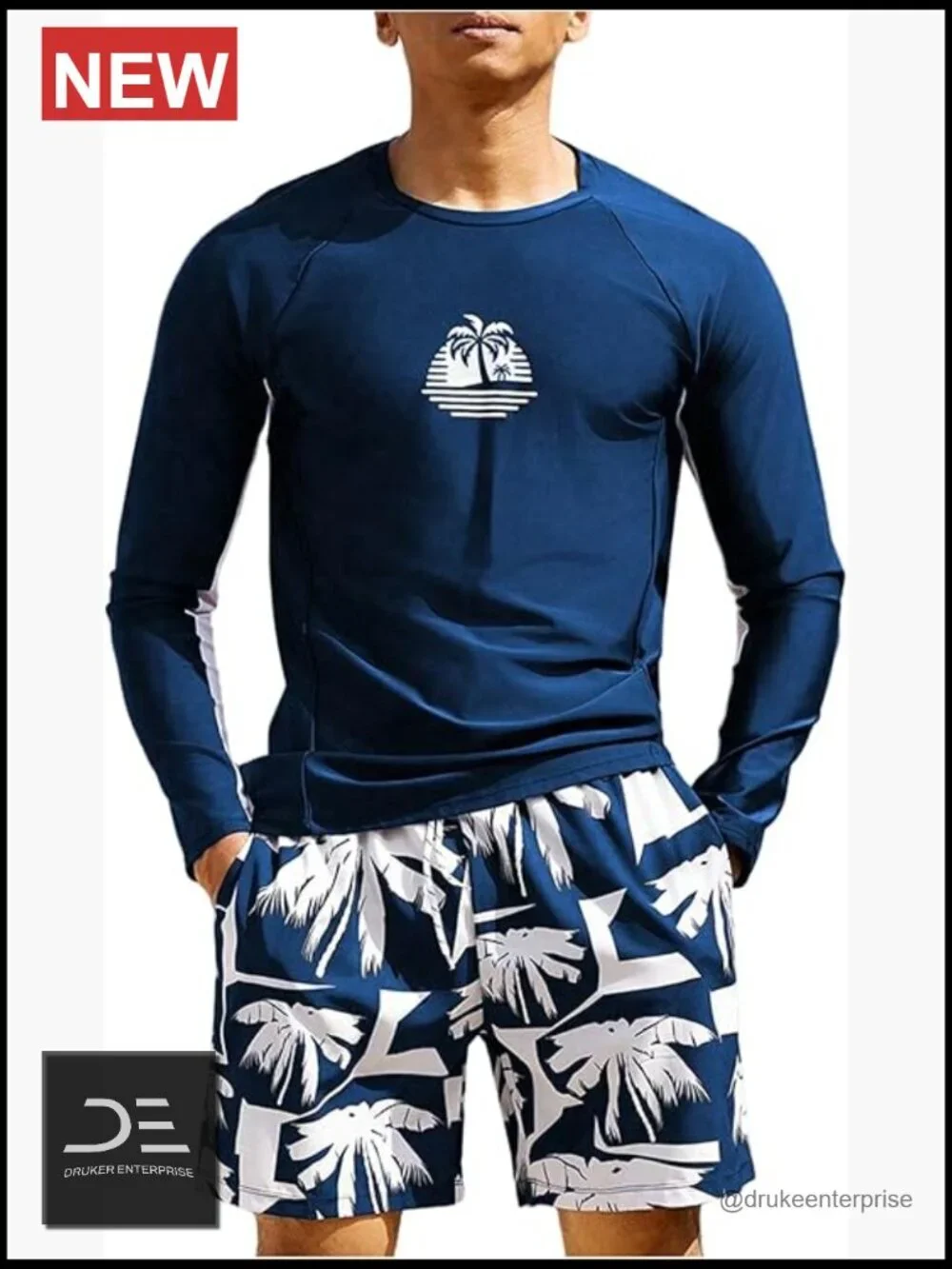 Long Sleeve Rash Guard and Board Short 2 Piece Swimwear Set